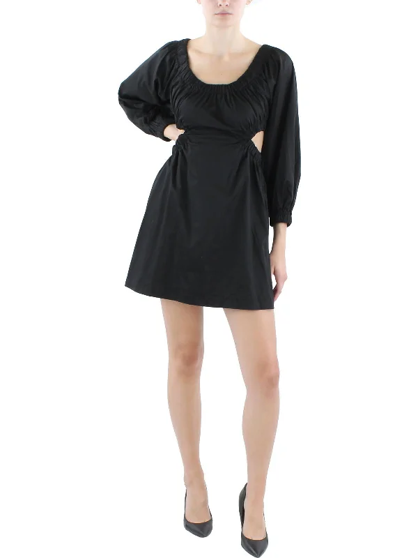 Womens Poplin Cut-Out Fit & Flare Dress