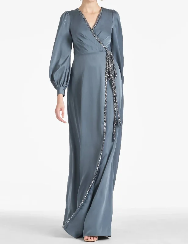 Dorthea Satin Sparkle A Line Gown In Grey