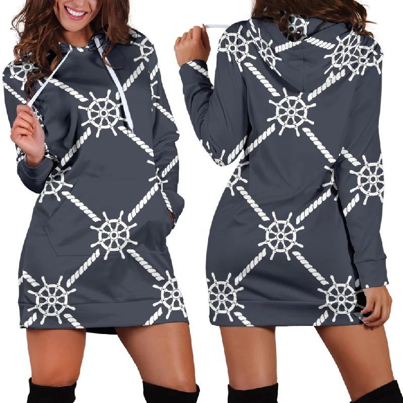 Nautical Steering Wheel Rope Pattern Women'S Hoodie Dress