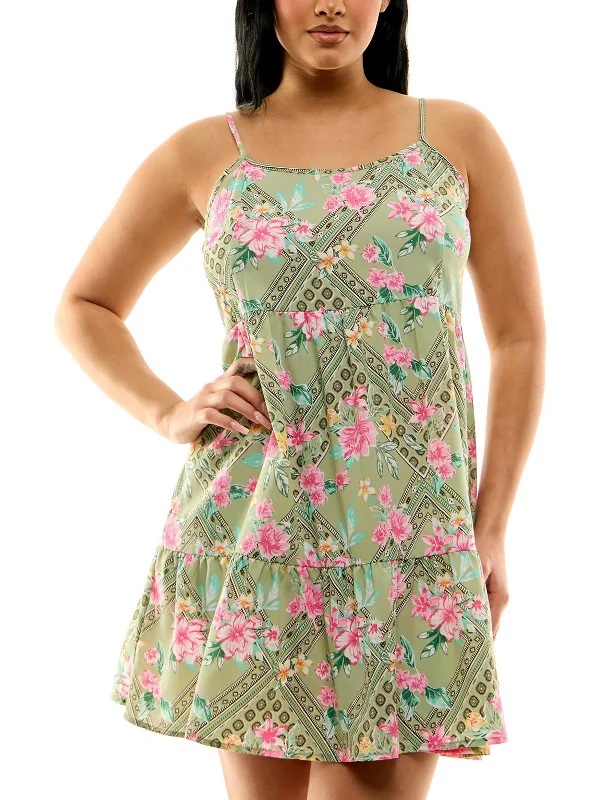 Juniors Womens Printed Polyester Babydoll Dress