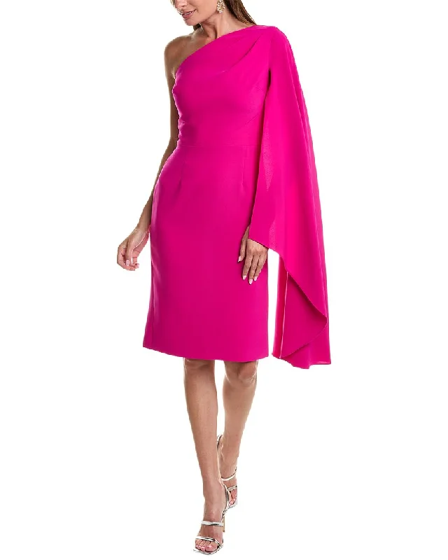 Teri Jon by Rickie Freeman One-Shoulder Cape Sleeve Sheath Dress