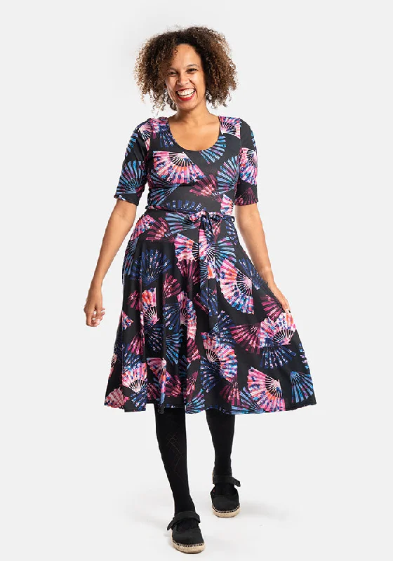 Jana Fan Print Vintage Swing Dress