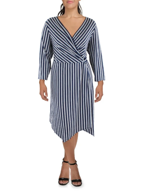 Plus Womens Striped Midi Wrap Dress