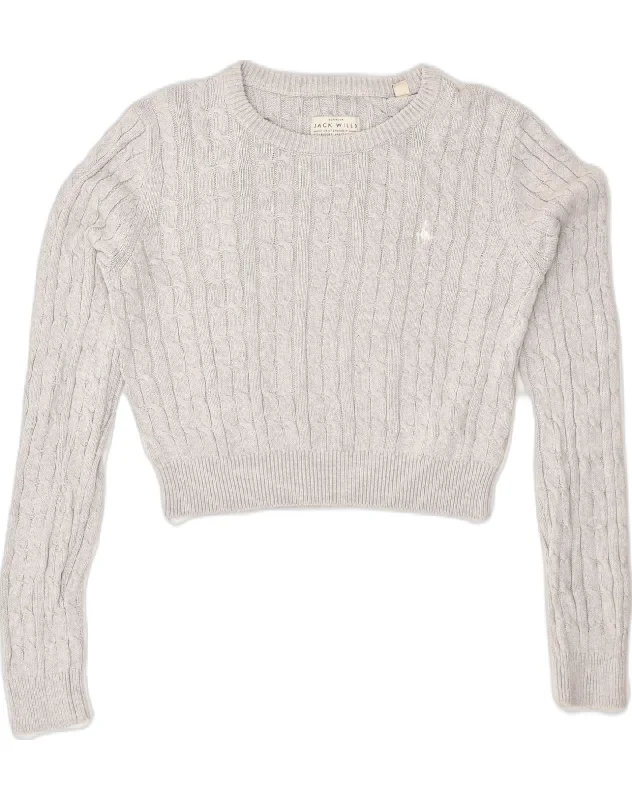 JACK WILLS Womens Superior Crop Crew Neck Jumper Sweater UK 10 Small Grey