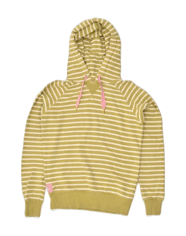 JOULES Womens Hoodie Jumper US 8 Medium Yellow Striped Cotton