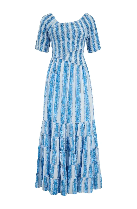 Celia Dress In Aqua Jaipur Stripe