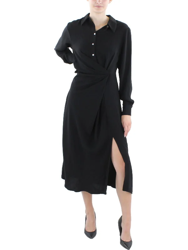 Womens Long Sleeve Midi Shirtdress