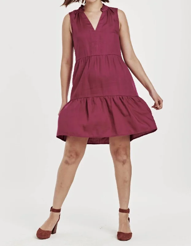 Helena Tiered Dress In Purple Wine