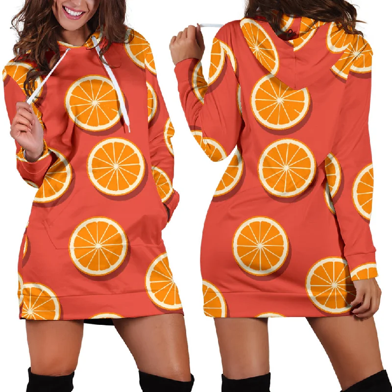 Oranges Pattern Red Background Women'S Hoodie Dress