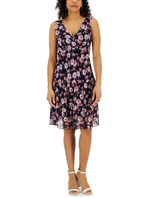 Womens Tiered Floral Wear To Work Dress