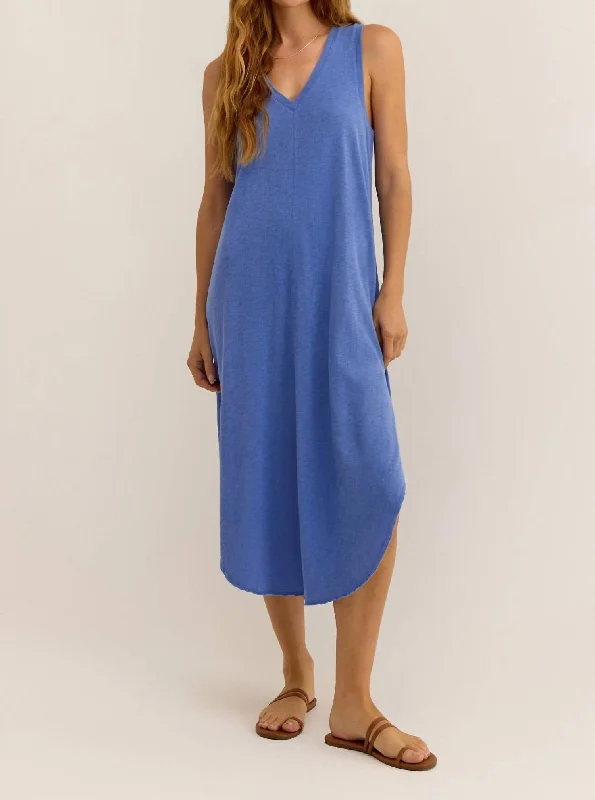 Reverie Slub Midi Dress In Blue Wave