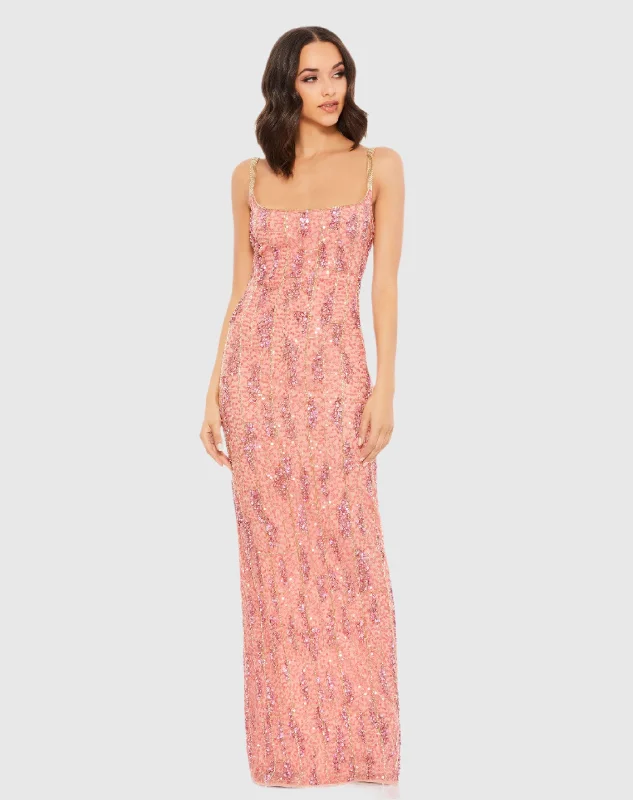 Pink Embellished Scoop Neck Gown