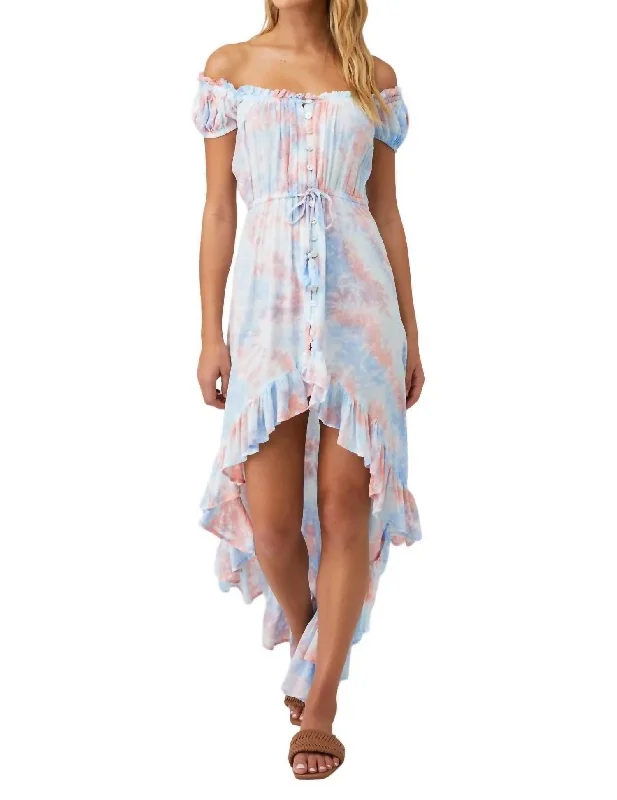 Riviera Dress In Blue Aqua + Peach Smoke