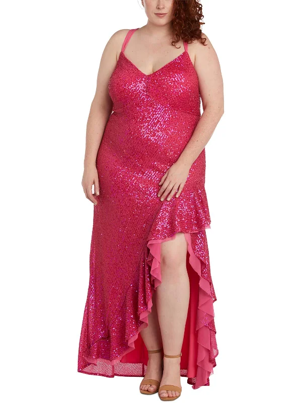 Plus Womens Mesh Sequined Evening Dress