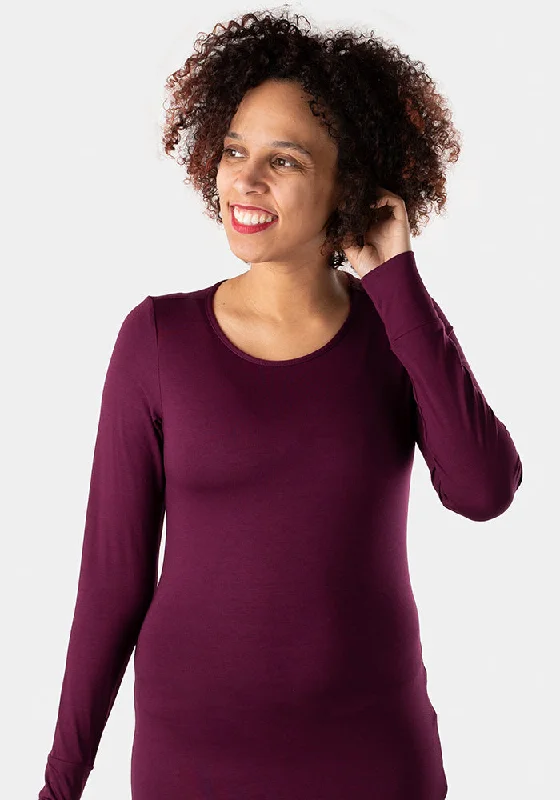 Wine Long Sleeve Round Neck Top