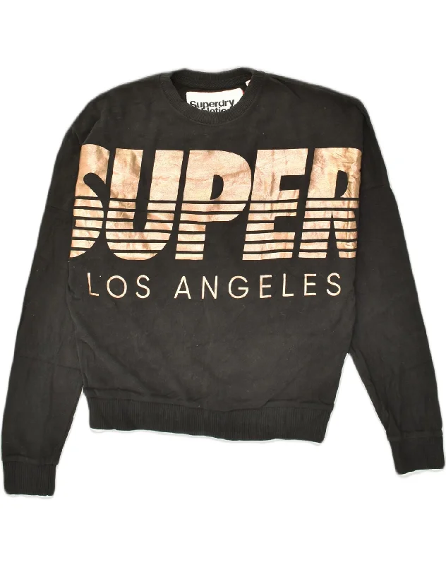 SUPERDRY Womens Oversized Graphic Sweatshirt Jumper UK 10 Small Black