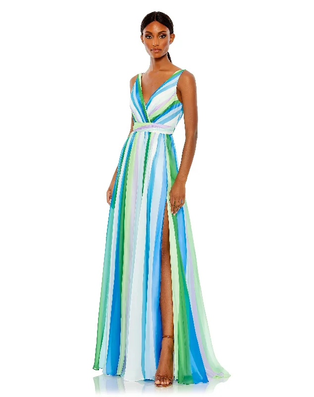 Striped Multi Sleeveless Gown