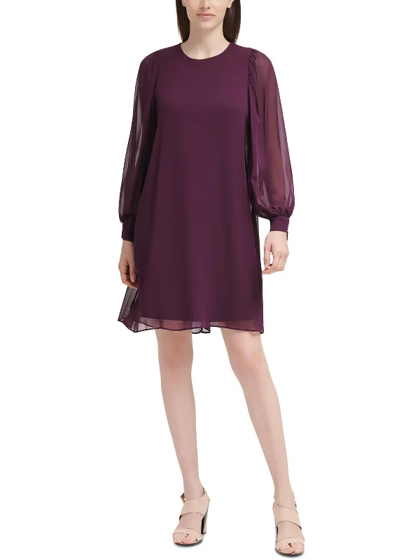 Womens Solid Chiffon Shift Dress