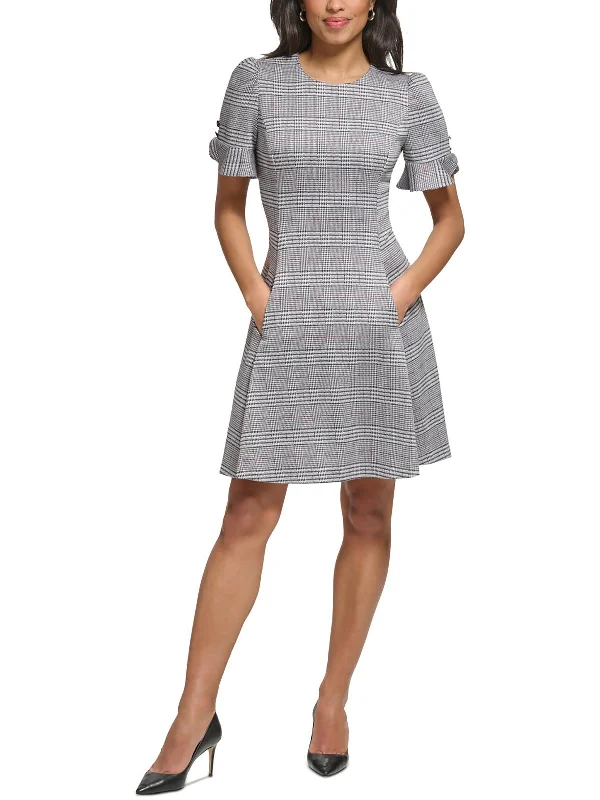 Womens Plaid Polyester Fit & Flare Dress