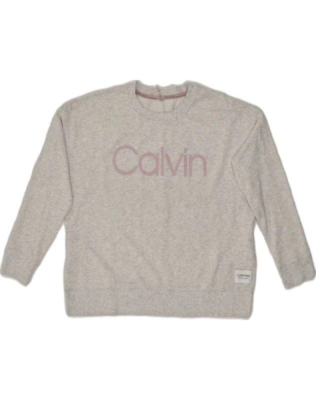 CALVIN KLEIN Womens Graphic Sweatshirt Jumper UK 14 Medium Grey Cotton