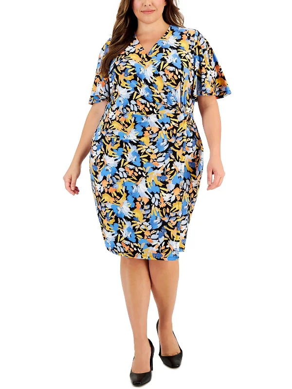 Plus Womens Floral Print Jersey Wrap Dress