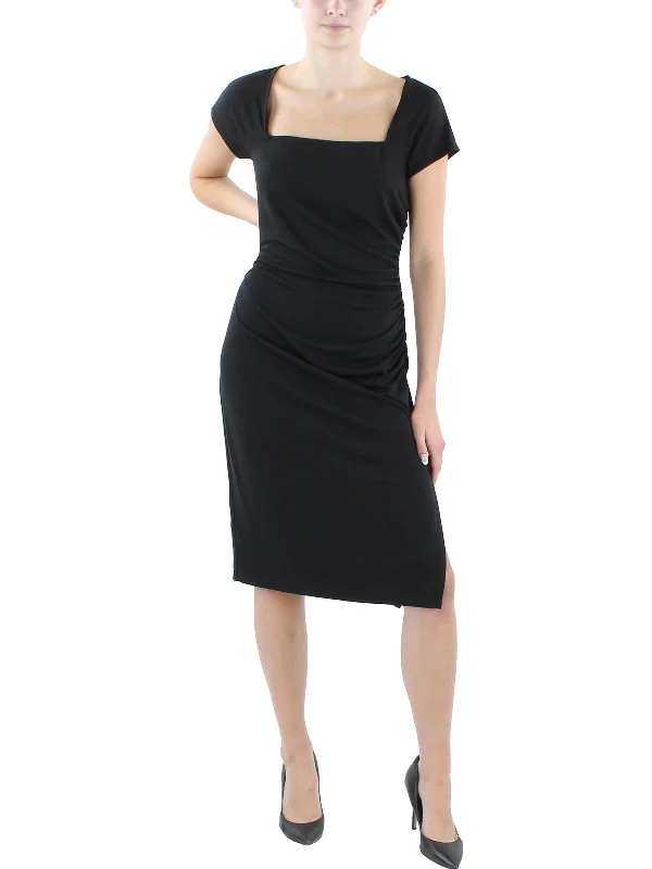 Womens Square Neck Cap Sleeve Midi Dress