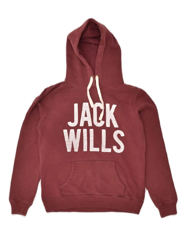 JACK WILLS Womens Graphic Hoodie Jumper UK 12 Medium Maroon Cotton