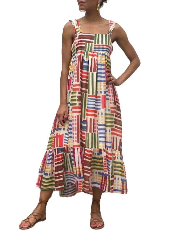 Mabel Tiered Print Dress In Brown Multi