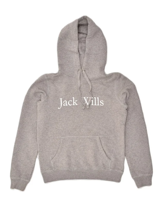 JACK WILLS Womens Graphic Hoodie Jumper UK 8 Small Grey Cotton