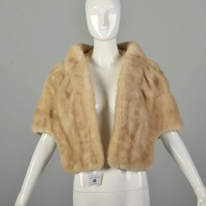 OSFM 1950S Real Mink Capelet Warm Winter Wrap Blonde Supple Fur Stole