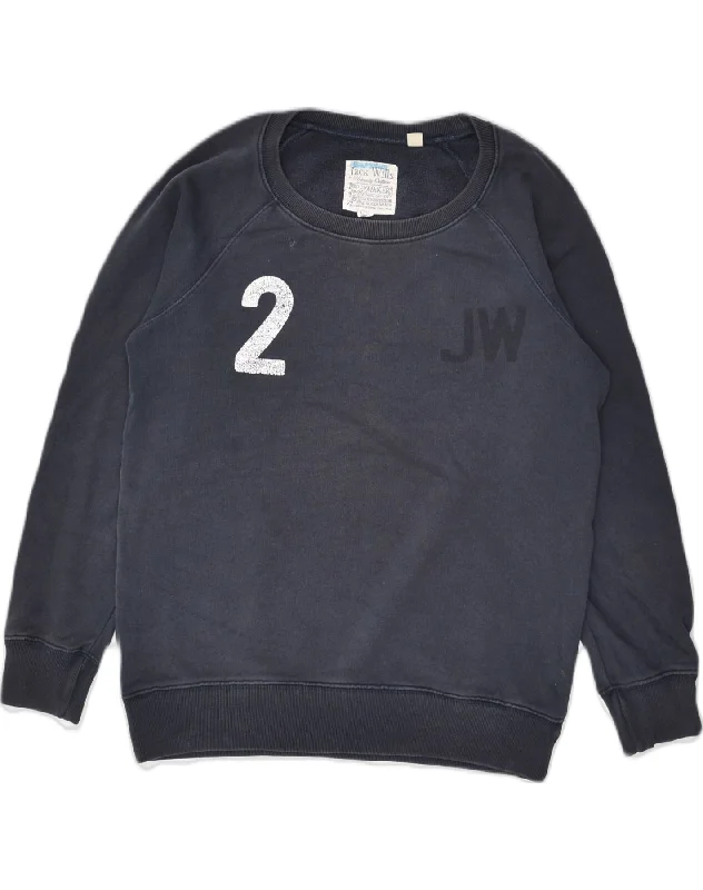 JACK WILLS Womens Graphic Sweatshirt Jumper UK 10 Small Navy Blue Cotton