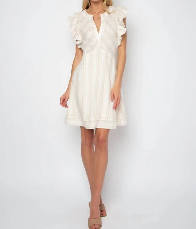 Jude Ruffle Sleeve Dress In Khaki Stripe