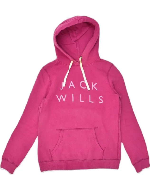 JACK WILLS Womens Graphic Hoodie Jumper UK 10 Small Pink Cotton