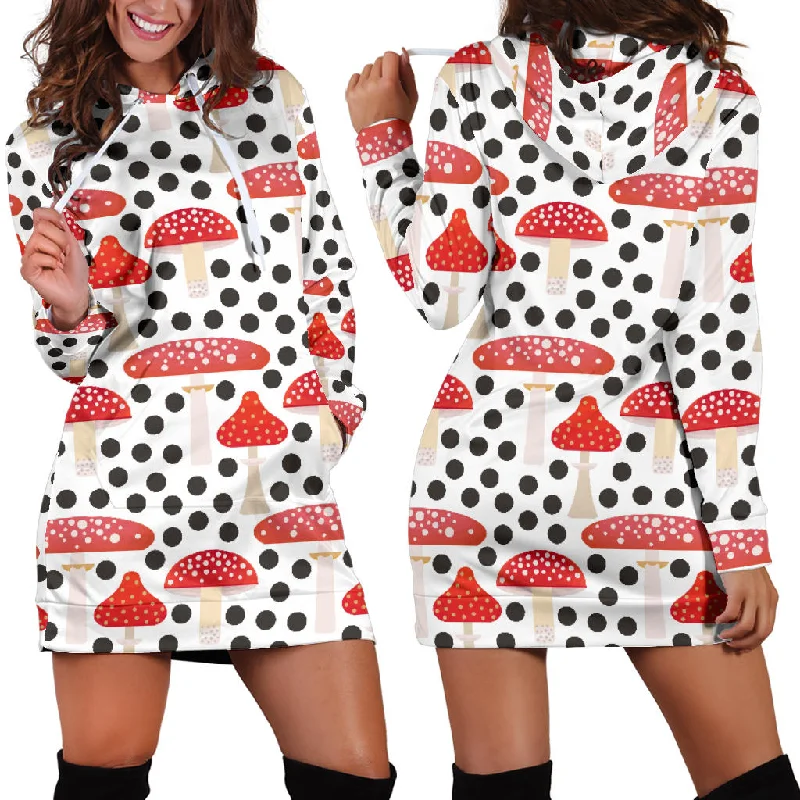 Red Mushroom Dot Pattern Women'S Hoodie Dress