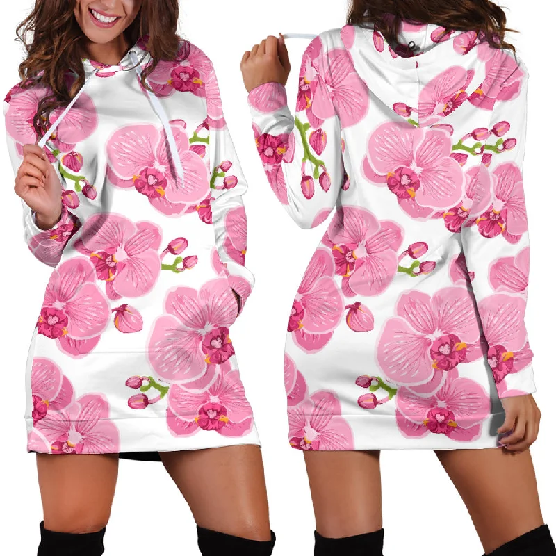 Pink Purple Orchid Pattern Background Women'S Hoodie Dress