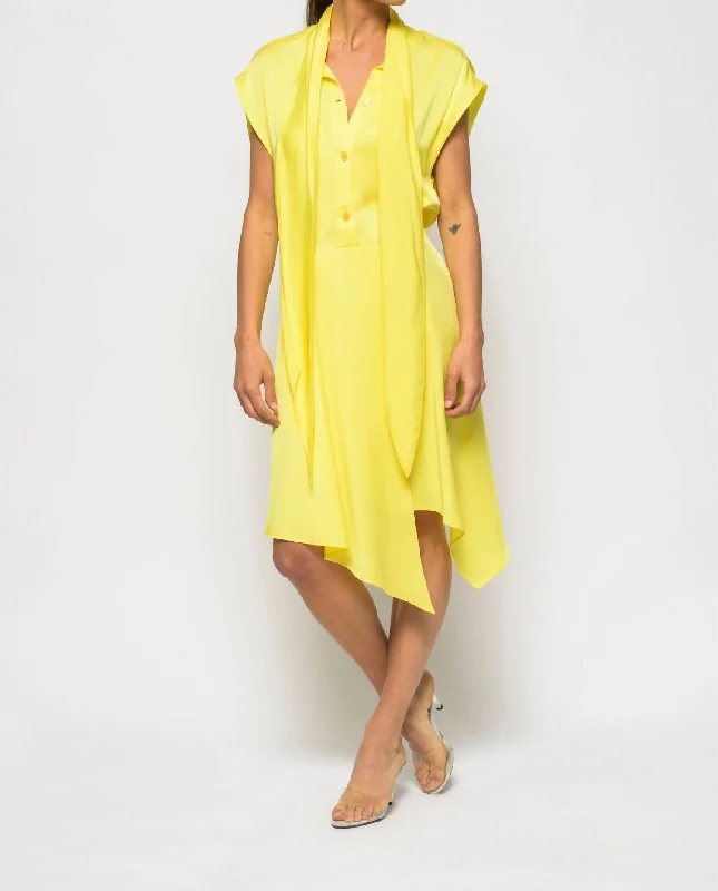 Asymmetric Tie Dress In Lemon