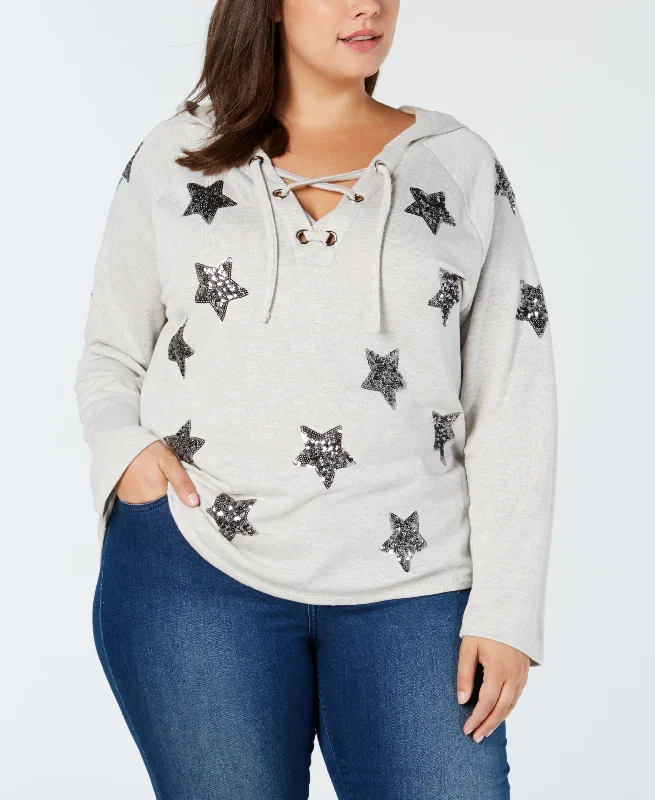 Plus Size Sequin Star Hooded Sweatshirt