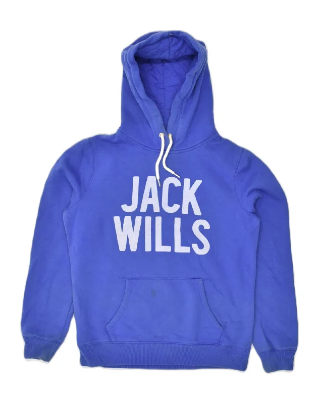 JACK WILLS Womens Graphic Hoodie Jumper UK 12 Medium Blue Cotton