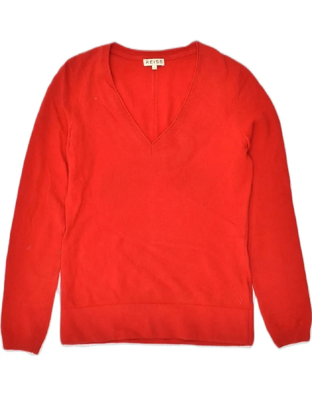 REISS Womens V-Neck Jumper Sweater UK 10 Small Red Wool