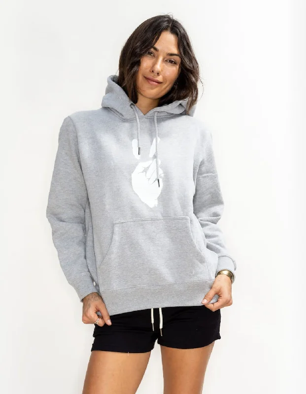 'Peace Sign' Heavyweight Cotton Hooded Sweatshirt - Athletic Grey