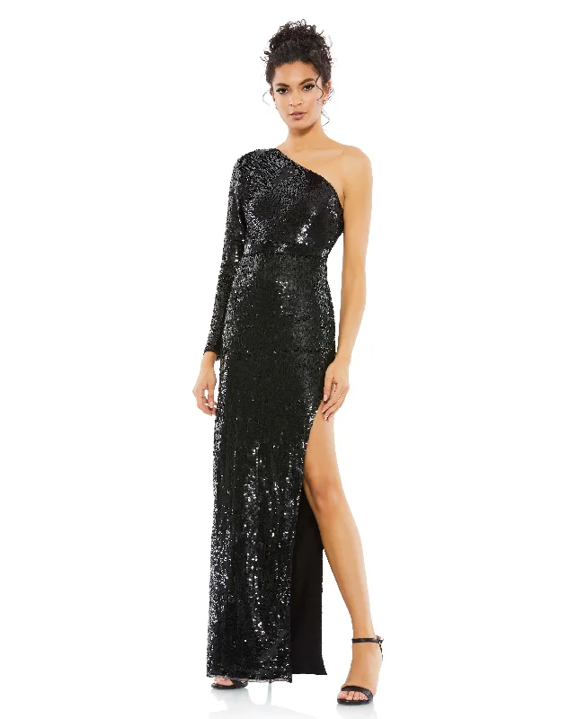 Sequined One Sleeve Column Gown