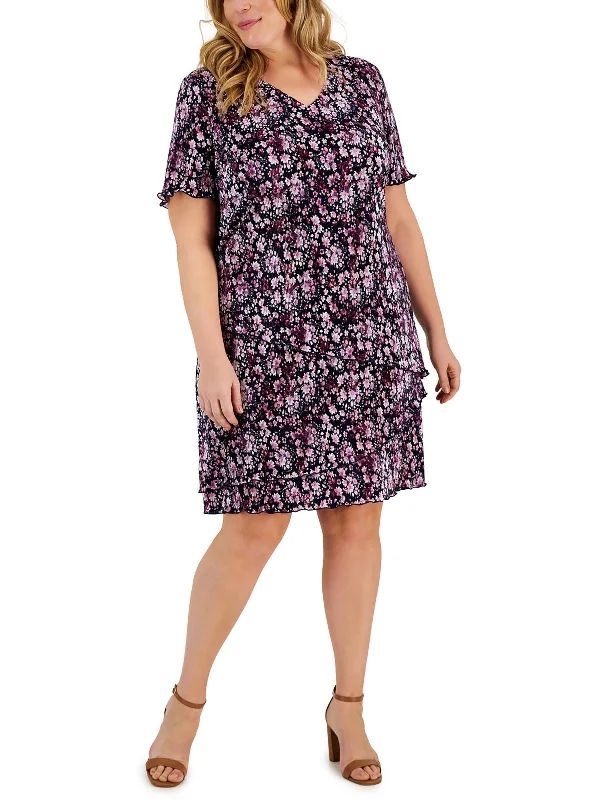 Plus Womens Floral Print Polyester Midi Dress