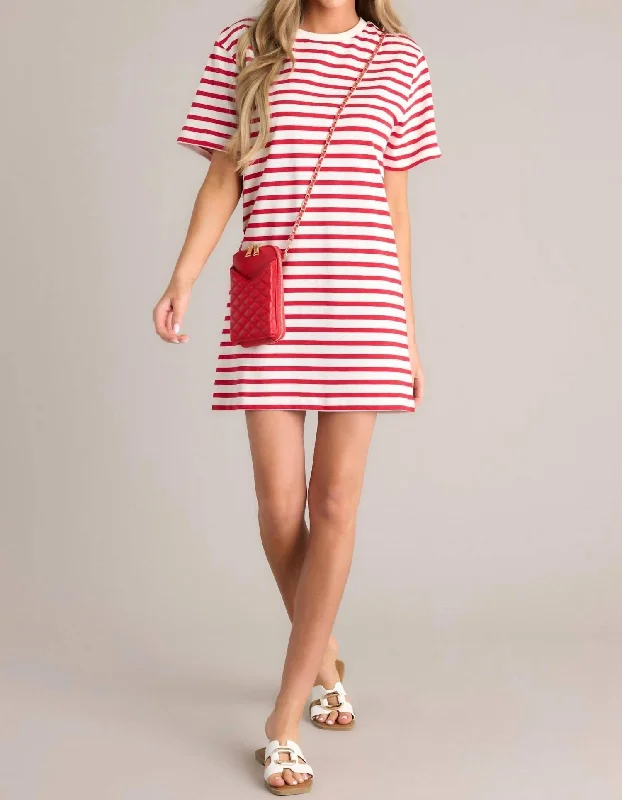 Striped T-Shirt Dress In Red/white