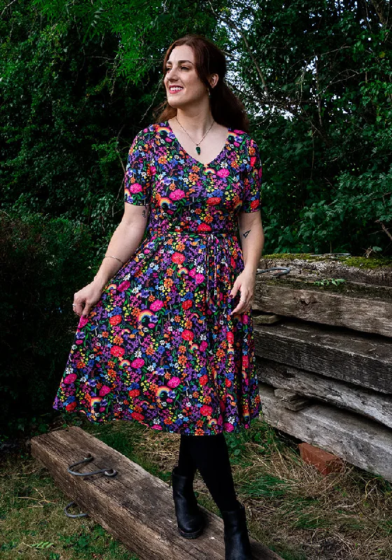 Ayla Rainbow Garden Print Swing Dress