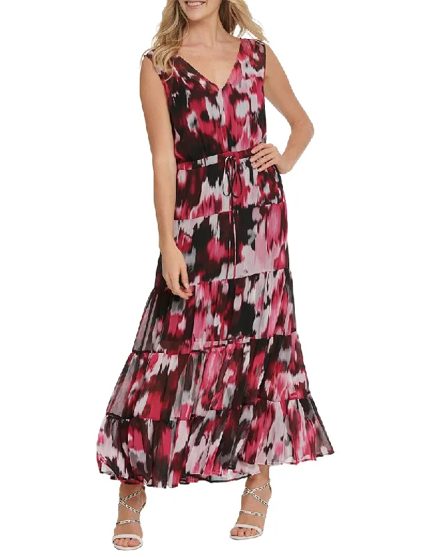 DKNY Printed V-Neck Dress