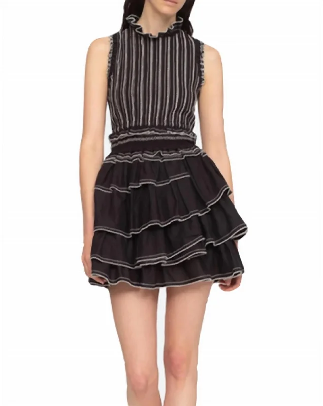 Mable Cambric Pleated Dress In Black