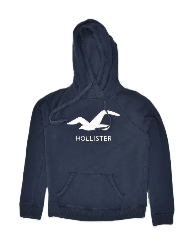 HOLLISTER Womens Graphic Hoodie Jumper UK 10 Small Navy Blue Cotton