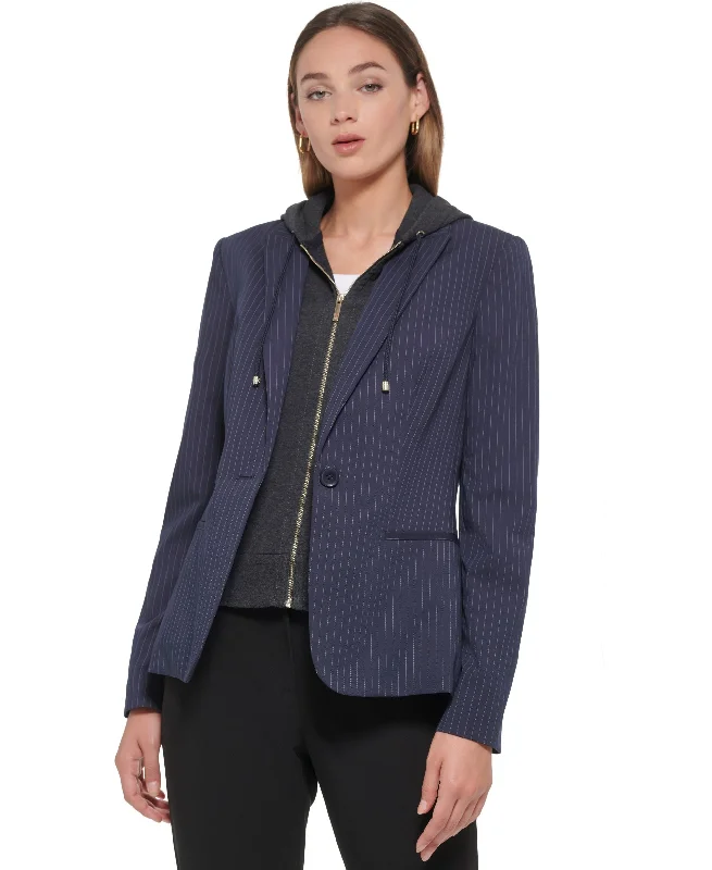 Tommy Hilfiger Womens Hoodie Inset Single Button Blazer