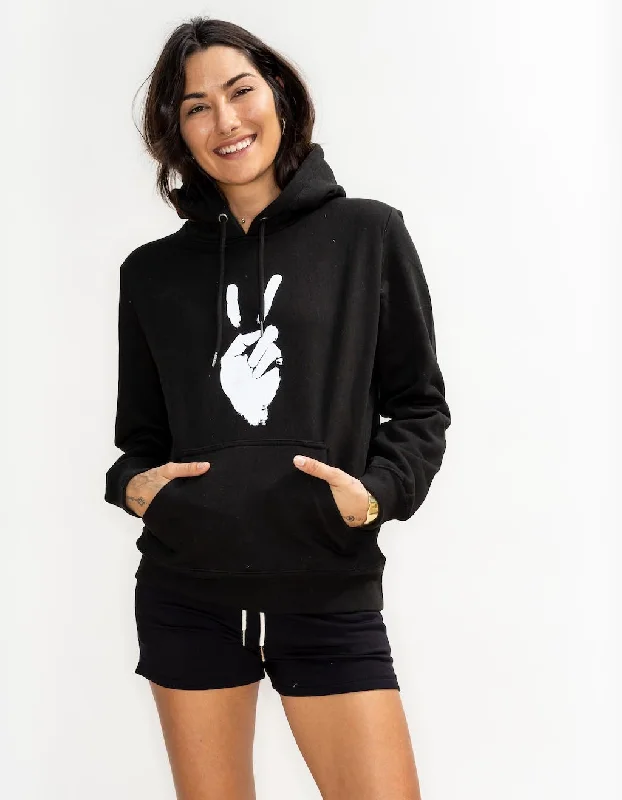 'Peace Sign' Heavyweight Cotton Hooded Sweatshirt - Black