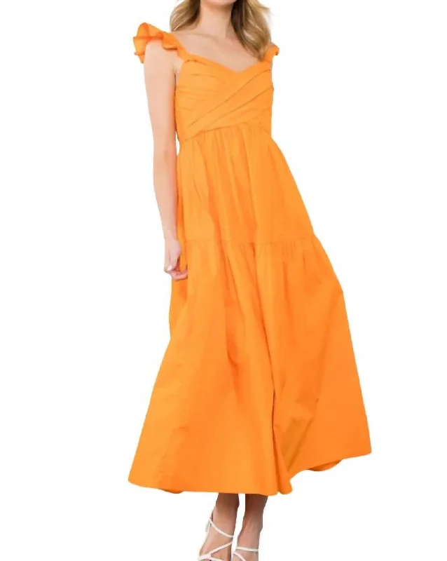 Audrey Tiered Poplin Dress In Orange